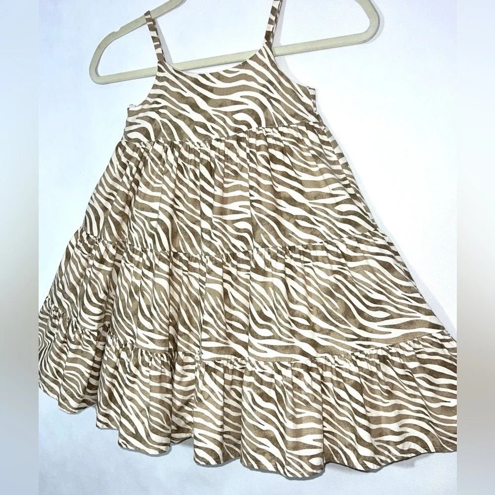 Cactus + Pearl Neutral Zebra‎ Print Sleeveless Tiered Dress 5